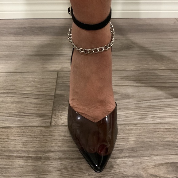 Black PCV Ankle strap with ankle chain heel - Picture 4 of 7